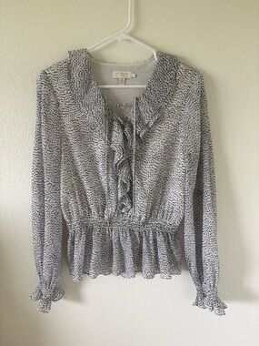 Ted Baker Black Dot Ruffle Peplum Blouse on White